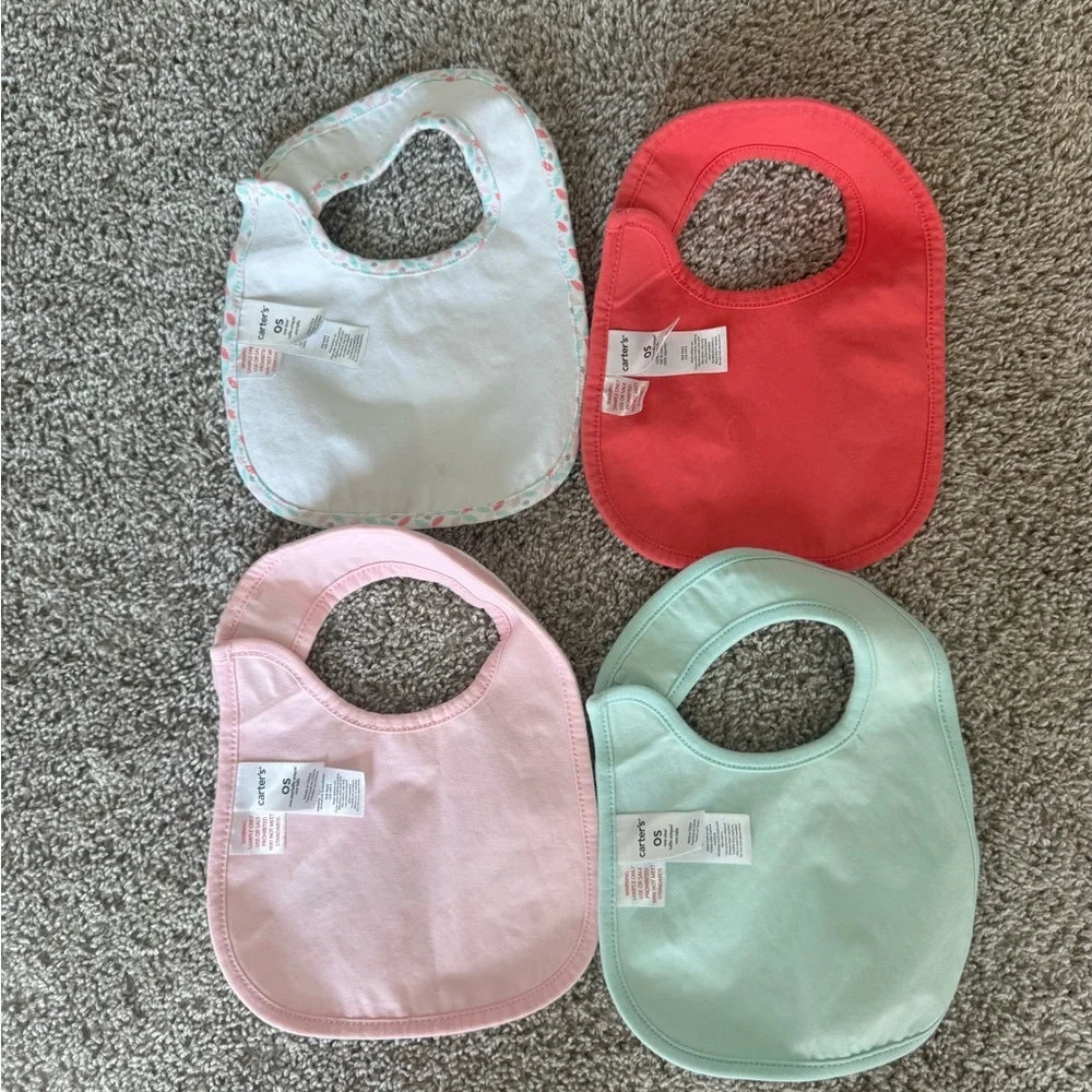 Carters 4pk Waterproof Infant Baby Feeding Bib Bibs Pink Dots Hearts Girl OS - Picture 7 of 12
